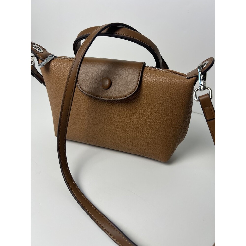 VesaNa Brown Pebbled Leather Mini Top Handle Crossbody Bag Small Satchel Purse